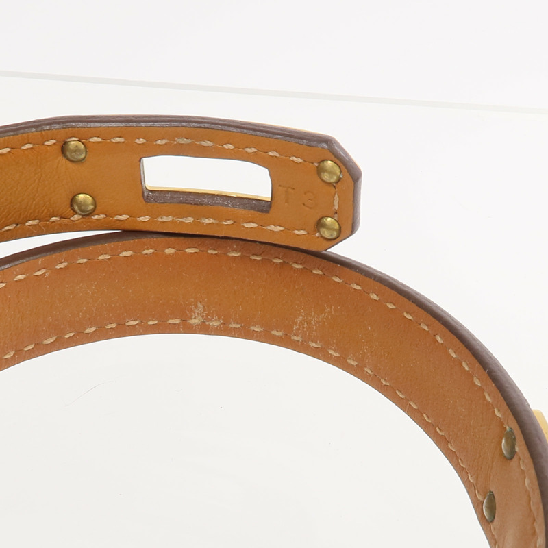 HERMES Epsom皮革Kelly Double Tour Bracelet金扣手帶Etoupe/Gold-9