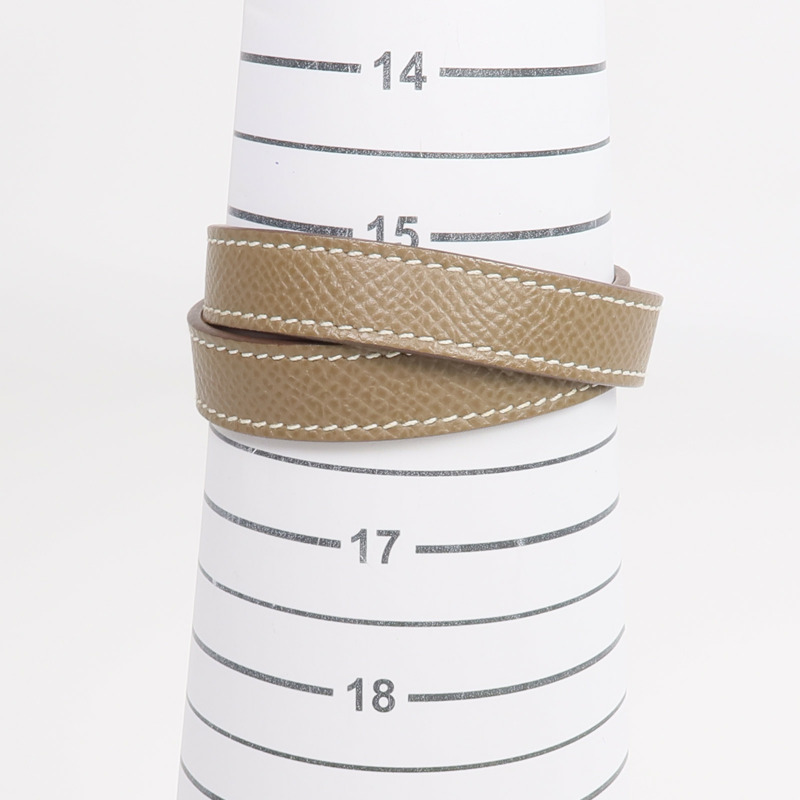 HERMES Epsom皮革Kelly Double Tour Bracelet金扣手帶Etoupe/Gold-10