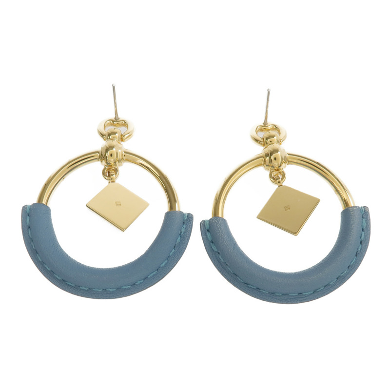 HERMES 金屬/Swift皮革Loop Medor Earrings耳環-1