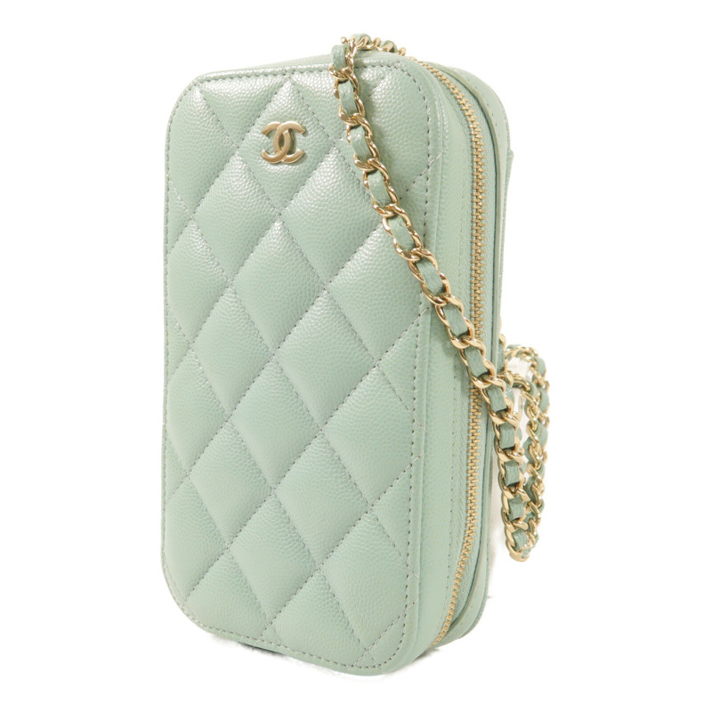 CHANEL 牛皮皮革Phone Case With Chain金扣鏈帶肩背袋-2