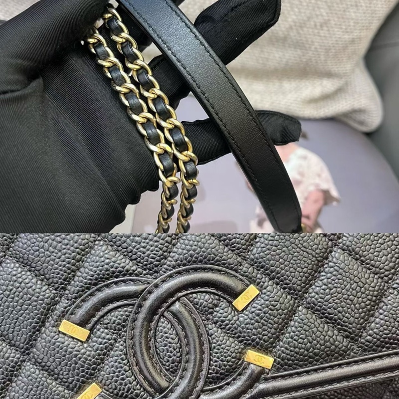 Chanel香奈兒黑金荔枝紋牛皮vanity-7