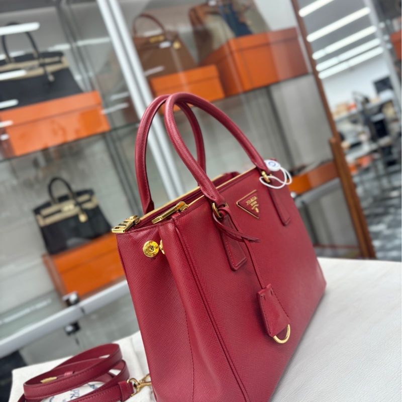 【99新】 Prada 深紅色十字紋牛皮小號 手提包-4