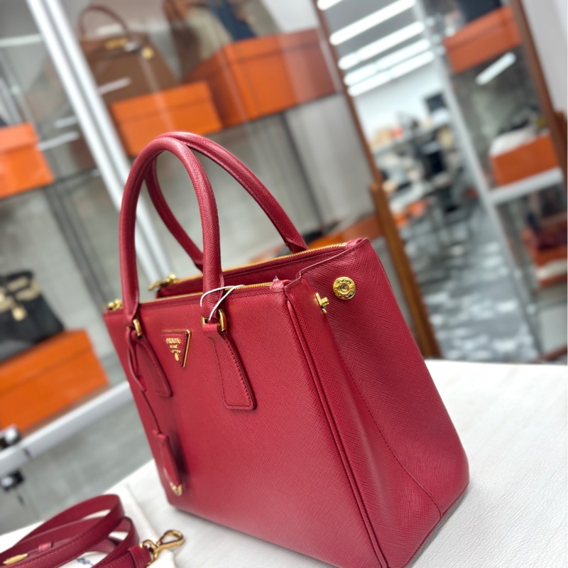 【99新】 Prada 深紅色十字紋牛皮小號 手提包-5