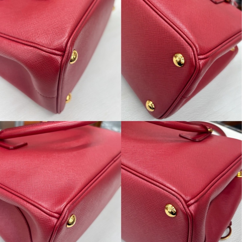 【99新】 Prada 深紅色十字紋牛皮小號 手提包-7