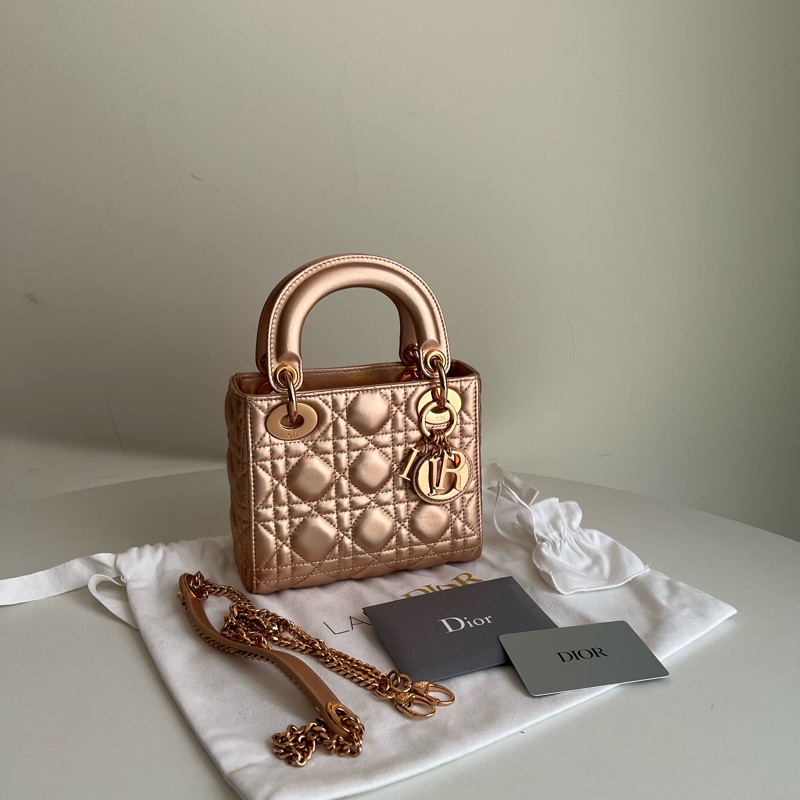 Dior三格香檳粉黛妃包-0