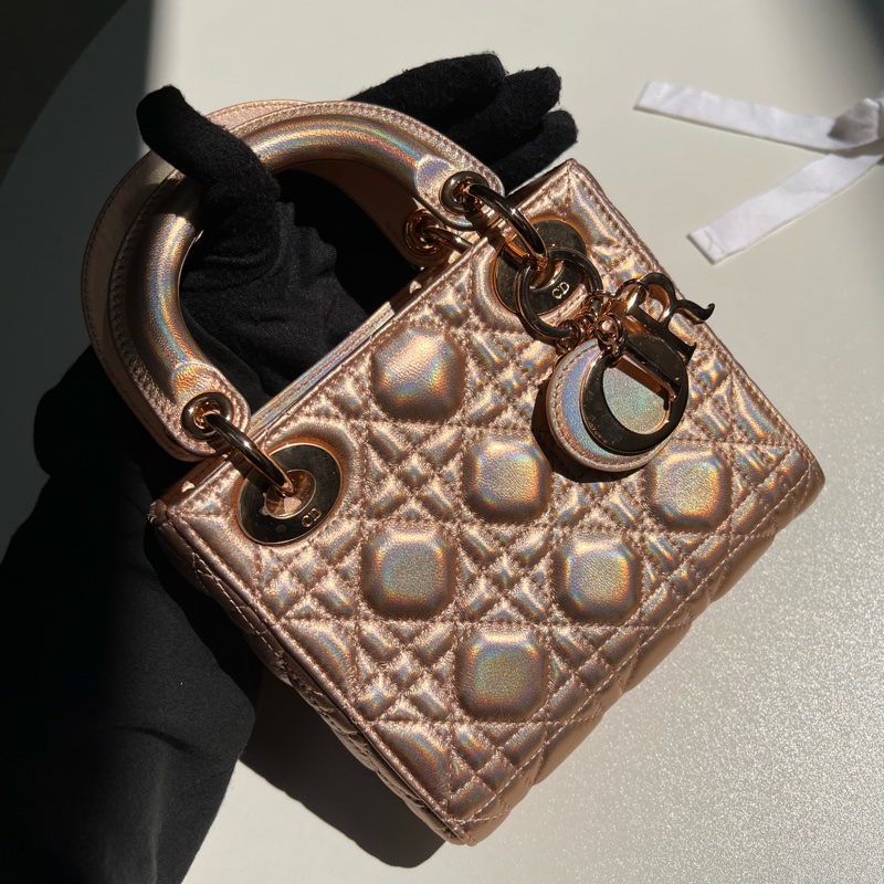 Dior三格香檳粉黛妃包-5