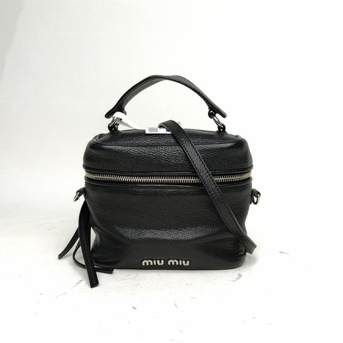 MIUMIU 黑色羊皮銀扣化妝盒手提單肩包