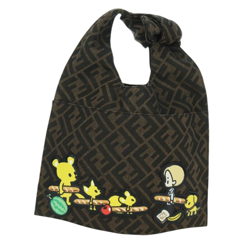 【日本直送】FENDI Zucca帆布Taroout手提包 棕色/黑色 正品 173118SM-12