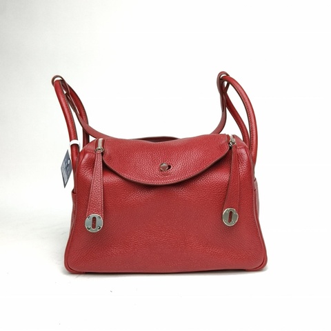 HERMES Lindy30寶石紅Togo皮框Q銀扣肩背包