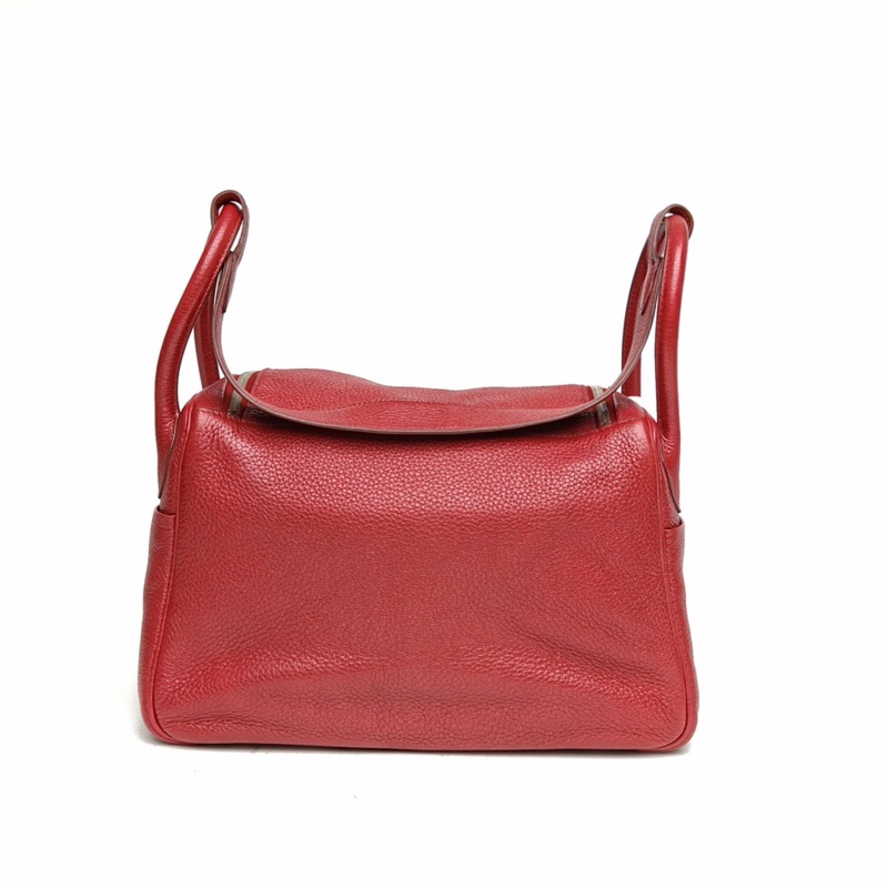 HERMES Lindy30寶石紅Togo皮框Q銀扣肩背包-2
