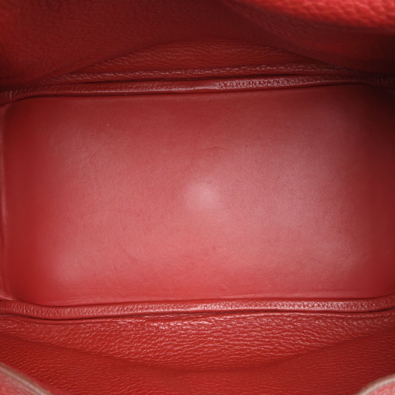 HERMES Lindy30寶石紅Togo皮框Q銀扣肩背包-5