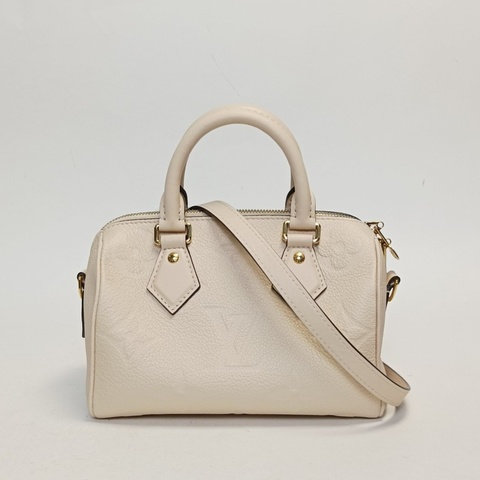 LOUIS VUITTON Speedy20可拆卸肩帶米白色牛皮晶片肩背包