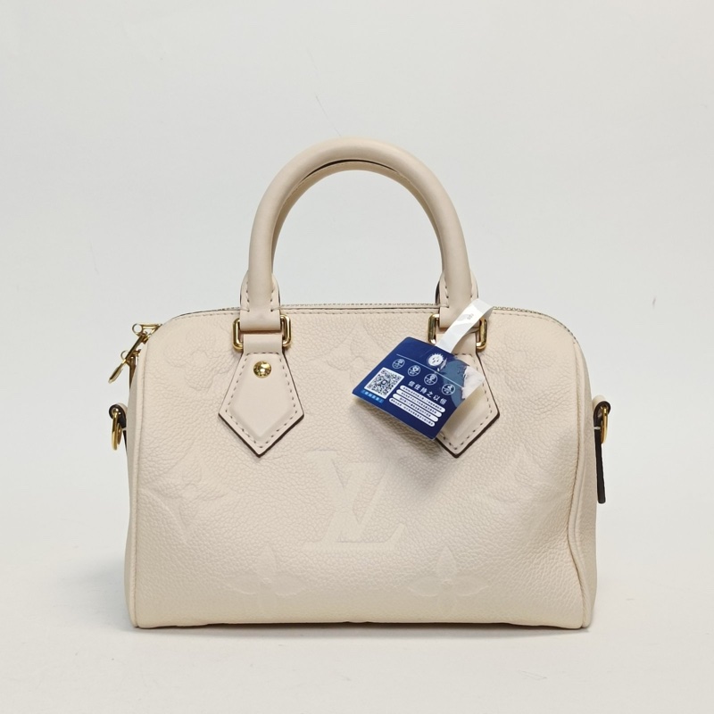 LOUIS VUITTON Speedy20可拆卸肩帶米白色牛皮晶片肩背包-2