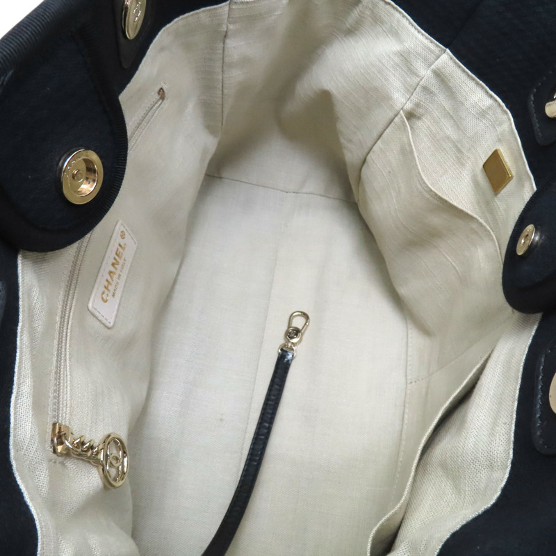 黑色 帆布 Deauville 沙灘包 手提包 (缺小袋) AS3257【CHANEL 香奈兒】 AS3257-4