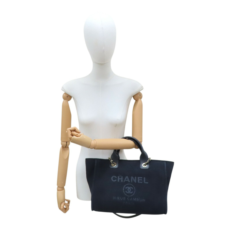 黑色 帆布 Deauville 沙灘包 手提包 (缺小袋) AS3257【CHANEL 香奈兒】 AS3257-9