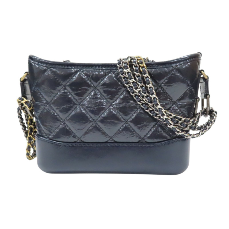 深藍色 漆皮 Gabrielle Small 流浪包 肩背包【CHANEL 香奈兒】 A91810-1