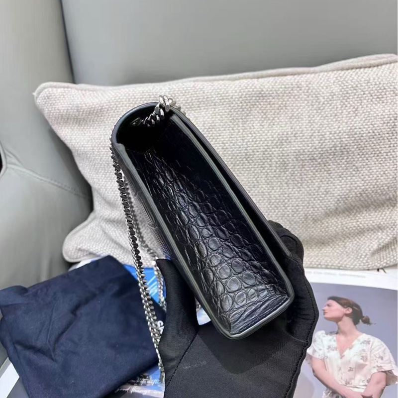 聖羅蘭YSL鰐魚壓紋中號黑銀流蘇 Kate-3