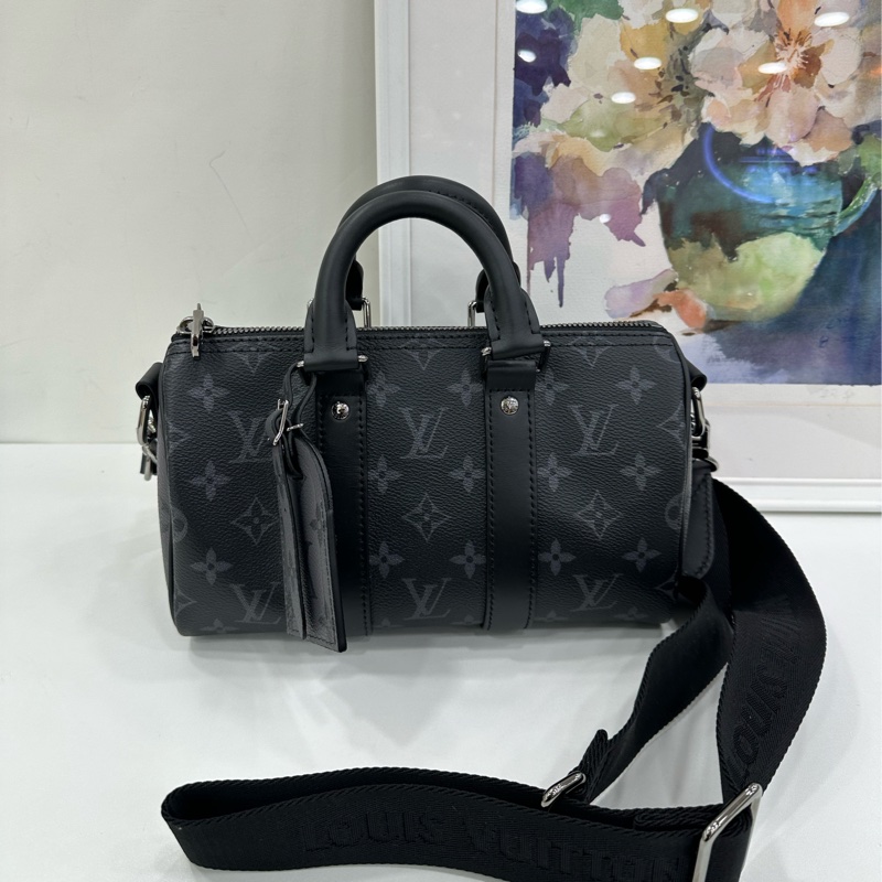 LV 路易威登 keepall 25 黑武士 黑花 晶片-1