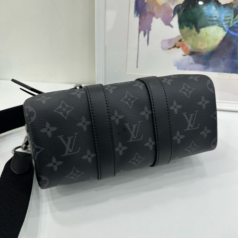 LV 路易威登 keepall 25 黑武士 黑花 晶片-5
