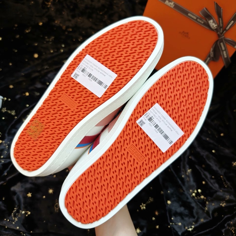 Hermes休閒鞋愛馬仕Boomerang白粉拼色休閒板鞋 37.5碼-4