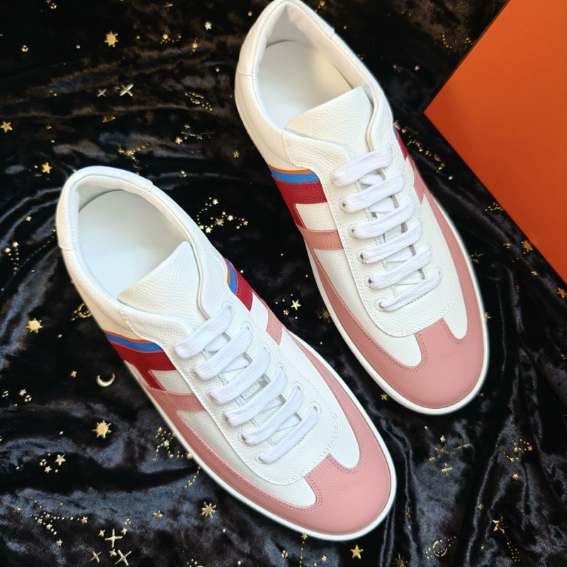 Hermes休閒鞋愛馬仕Boomerang白粉拼色休閒板鞋 37.5碼-5