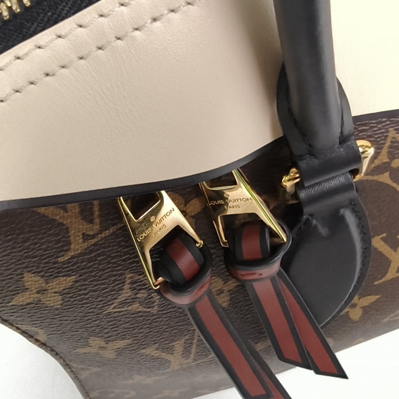 LOUIS VUITTON TUILERIES雙手柄拼皮手袋老花牛皮/PVC金扣2018肩背包-4