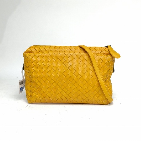 BOTTEGA VENETA 薑黃色羊皮鎢鋼扣經典編織相機包斜挎包