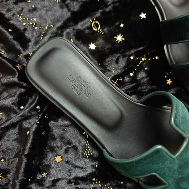 Hermes涼拖愛馬仕綠絲絨Oran平底H拖鞋 36.5碼-4