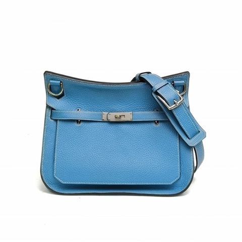 HERMES 吉普賽Jypsiere28牛仔藍TC皮框N銀扣肩背包