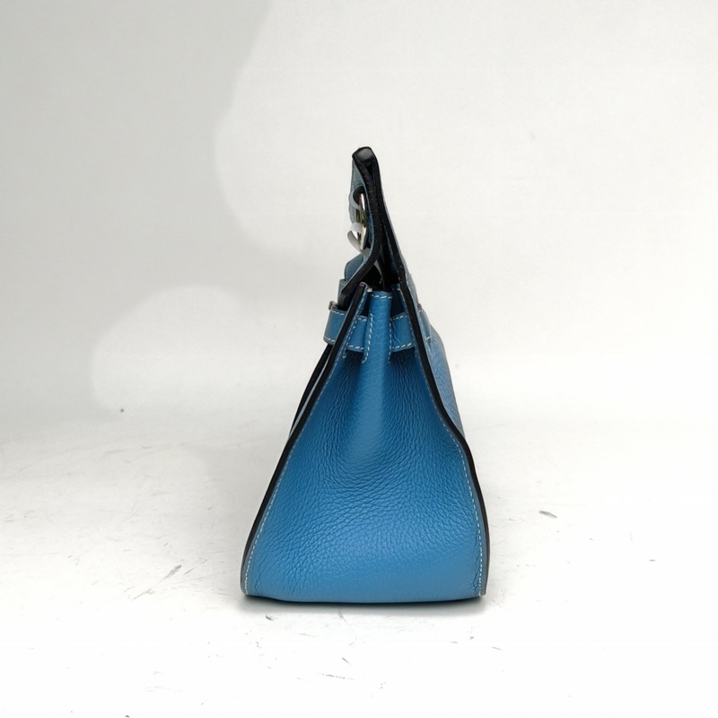 HERMES 吉普賽Jypsiere28牛仔藍TC皮框N銀扣肩背包-1