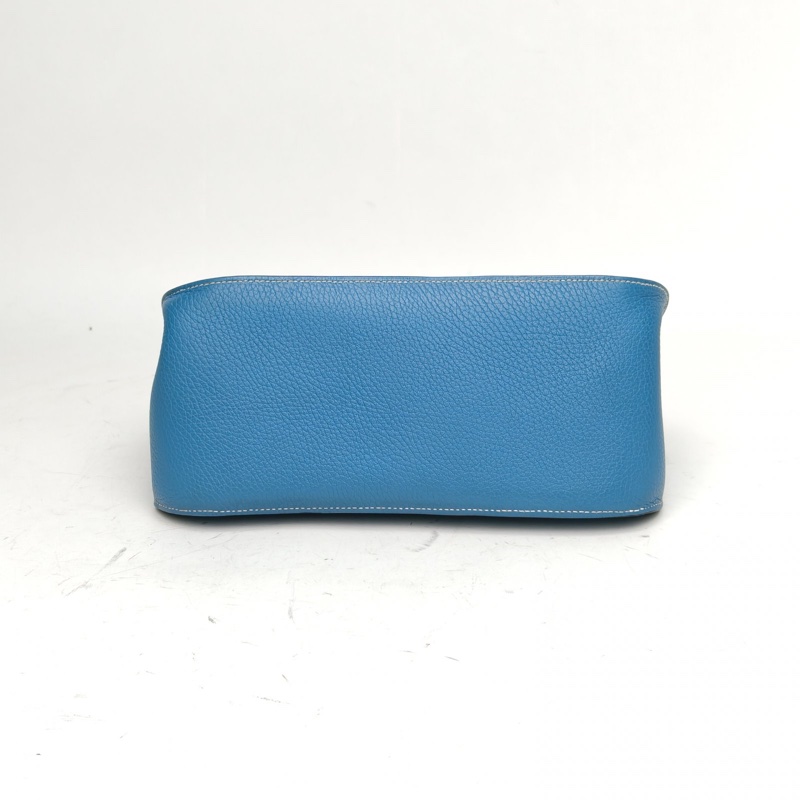 HERMES 吉普賽Jypsiere28牛仔藍TC皮框N銀扣肩背包-3