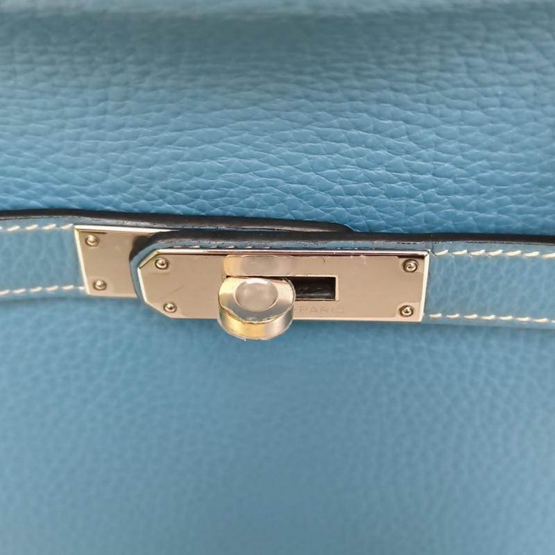 HERMES 吉普賽Jypsiere28牛仔藍TC皮框N銀扣肩背包-4