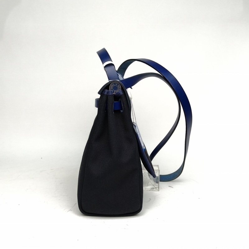 HERMES Herbag31黑色拼73寶石藍帆布/牛皮U刻銀扣肩背包-1