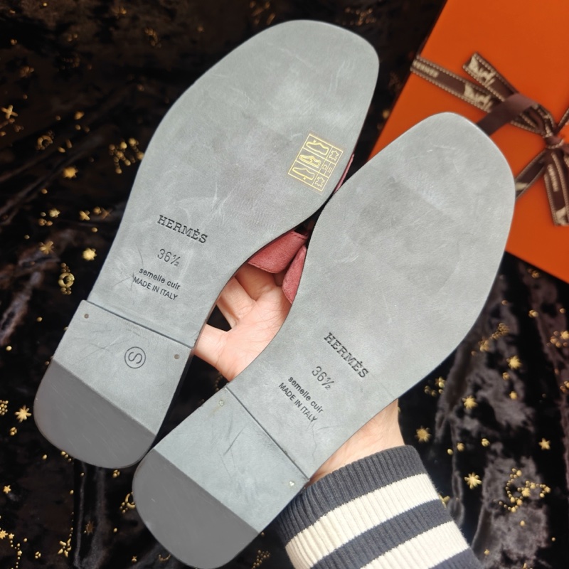 Hermes拖鞋愛馬仕Oran粉色麂皮帆布底平底拖鞋 36.5碼-4