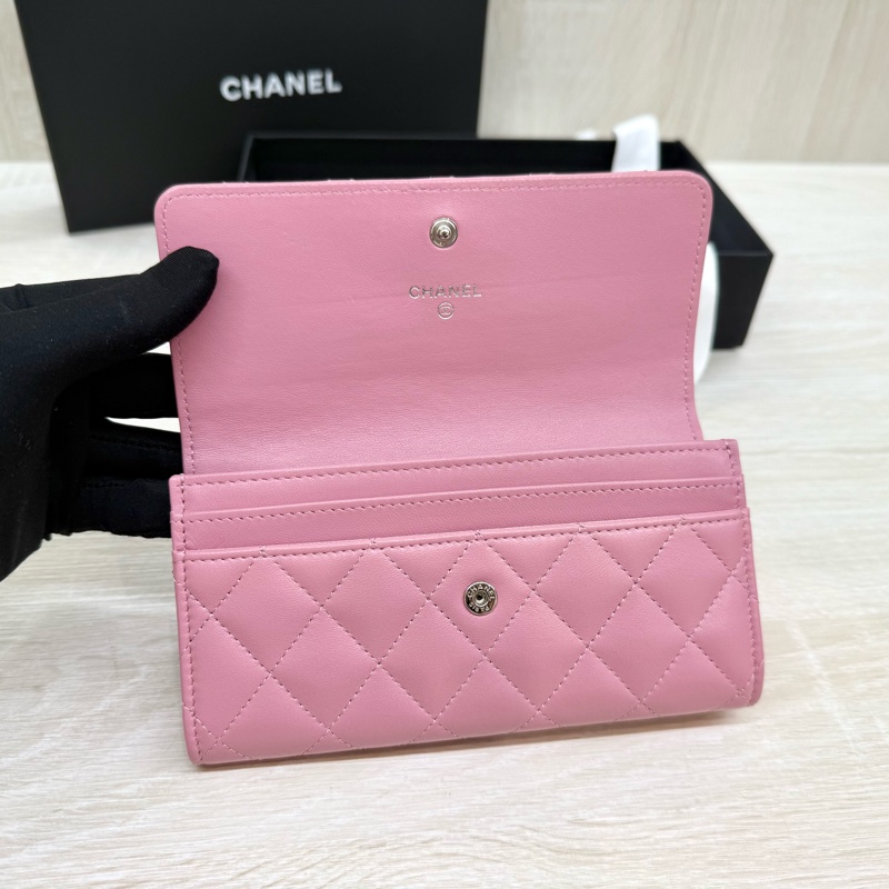 CHANEL✨粉羊皮銀彗星雙C下蓋中夾AP3727-10