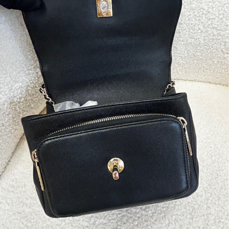 chanel 香奈兒 黑金荔枝紋牛皮 Affinity 郵差包 牛皮手提單肩斜挎包 小號 有卡 30開 尺寸：19*7*14cm-0