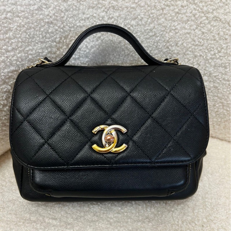 chanel 香奈兒 黑金荔枝紋牛皮 Affinity 郵差包 牛皮手提單肩斜挎包 小號 有卡 30開 尺寸：19*7*14cm-1