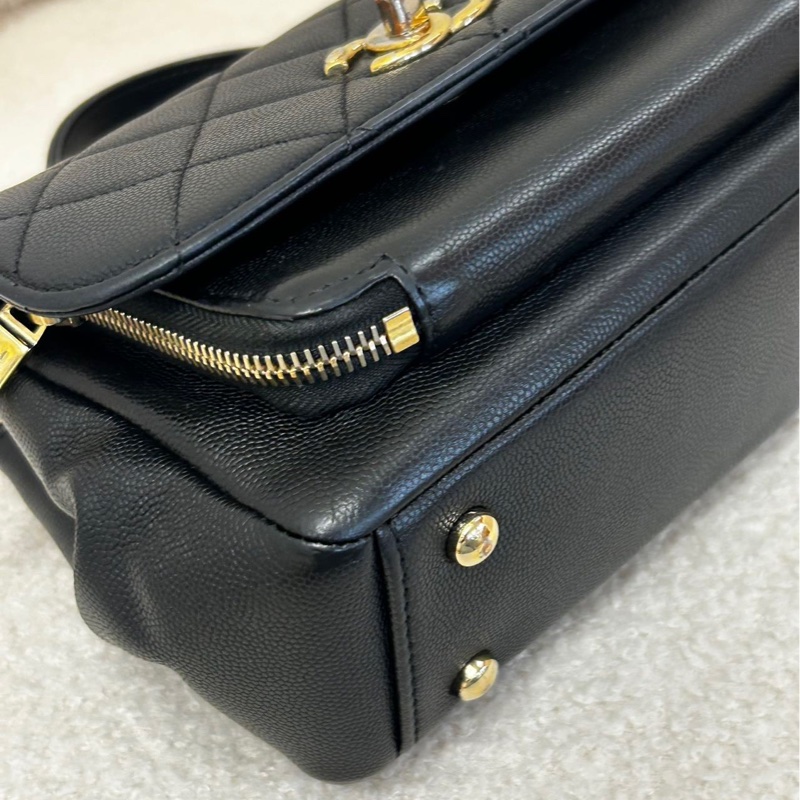 chanel 香奈兒 黑金荔枝紋牛皮 Affinity 郵差包 牛皮手提單肩斜挎包 小號 有卡 30開 尺寸：19*7*14cm-3