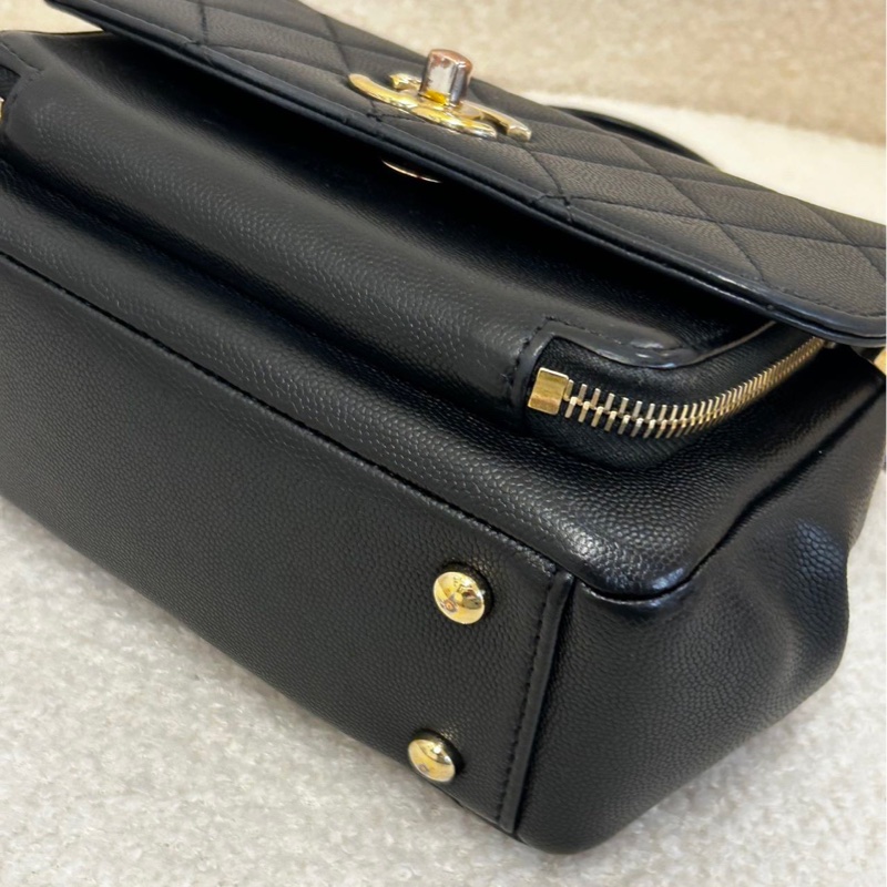 chanel 香奈兒 黑金荔枝紋牛皮 Affinity 郵差包 牛皮手提單肩斜挎包 小號 有卡 30開 尺寸：19*7*14cm-4