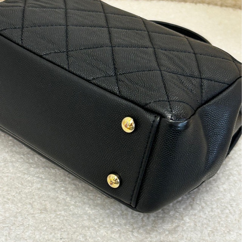 chanel 香奈兒 黑金荔枝紋牛皮 Affinity 郵差包 牛皮手提單肩斜挎包 小號 有卡 30開 尺寸：19*7*14cm-15