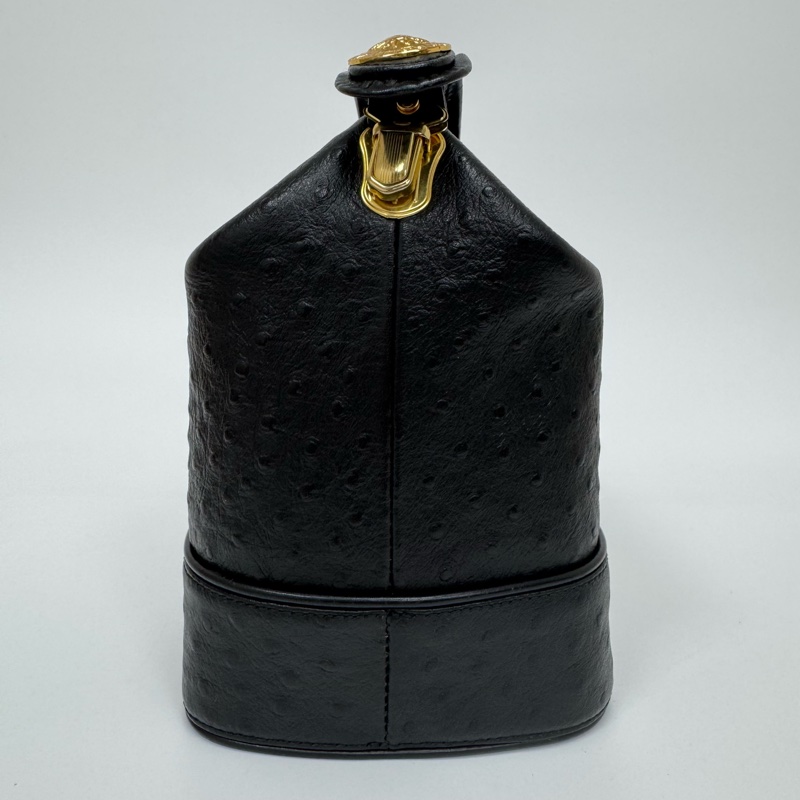 Versace 中古黑金鴕鳥紋手提包​​ 便當包 特殊款-3