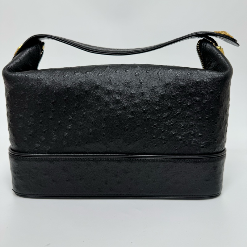 Versace 中古黑金鴕鳥紋手提包​​ 便當包 特殊款-5