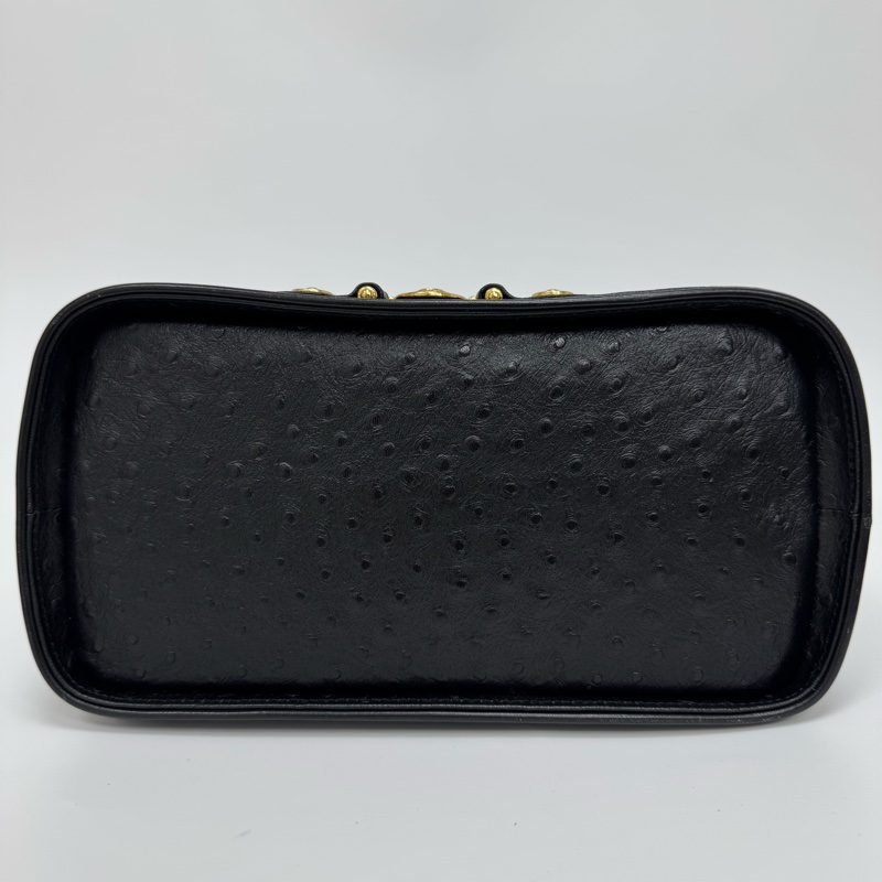 Versace 中古黑金鴕鳥紋手提包​​ 便當包 特殊款-6