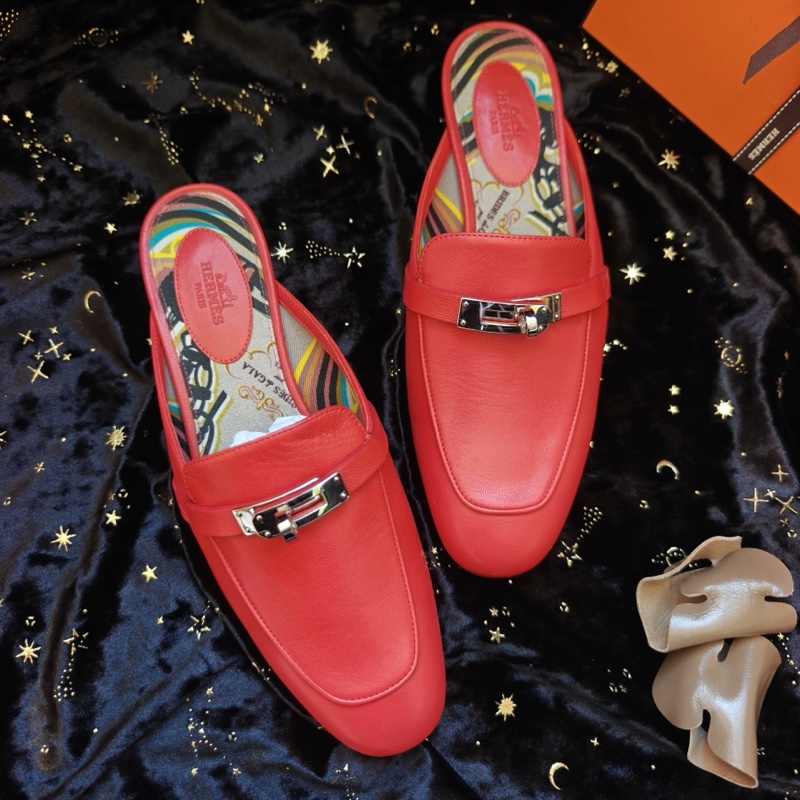 Hermes穆勒鞋愛馬仕OZ紅色Kelly銀扣穆勒鞋 38碼-0