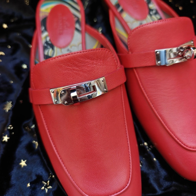 Hermes穆勒鞋愛馬仕OZ紅色Kelly銀扣穆勒鞋 38碼-1