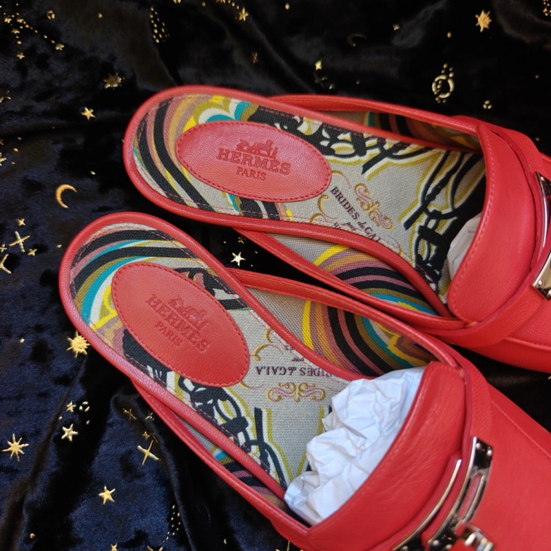 Hermes穆勒鞋愛馬仕OZ紅色Kelly銀扣穆勒鞋 38碼-2