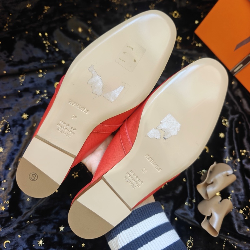 Hermes穆勒鞋愛馬仕OZ紅色Kelly銀扣穆勒鞋 38碼-4