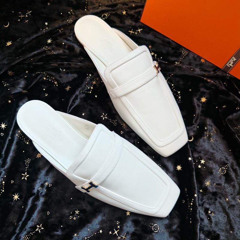 Hermes白色穆勒鞋愛馬仕Groupie穆勒鞋拖鞋 37碼-0