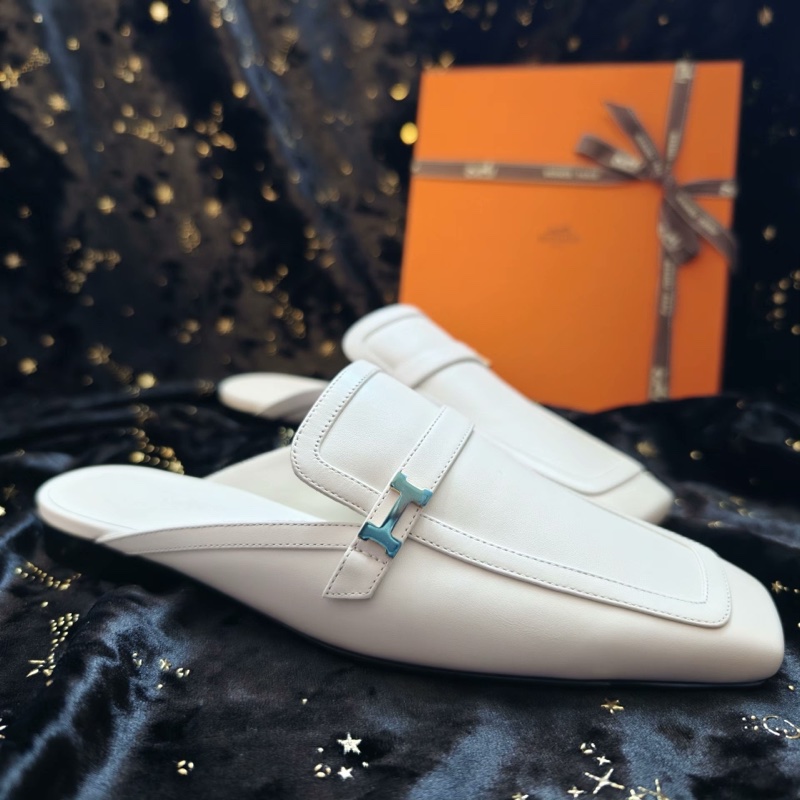 Hermes白色穆勒鞋愛馬仕Groupie穆勒鞋拖鞋 37碼-2