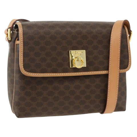 CELINE Macadam帆布肩背包 PVC皮革 棕色 金色 正品 am10946V